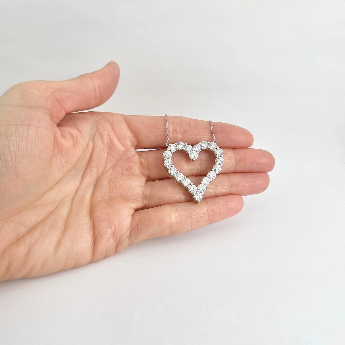 Large Open Diamond Heart Pendant Necklace 14K White Gold 4.92 CTW - 2