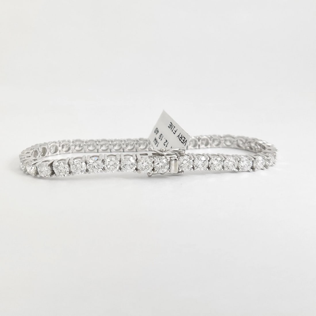 Round Diamond Tennis Bracelet 14K White Gold, 7 Inches, 12.19 CTW - 7