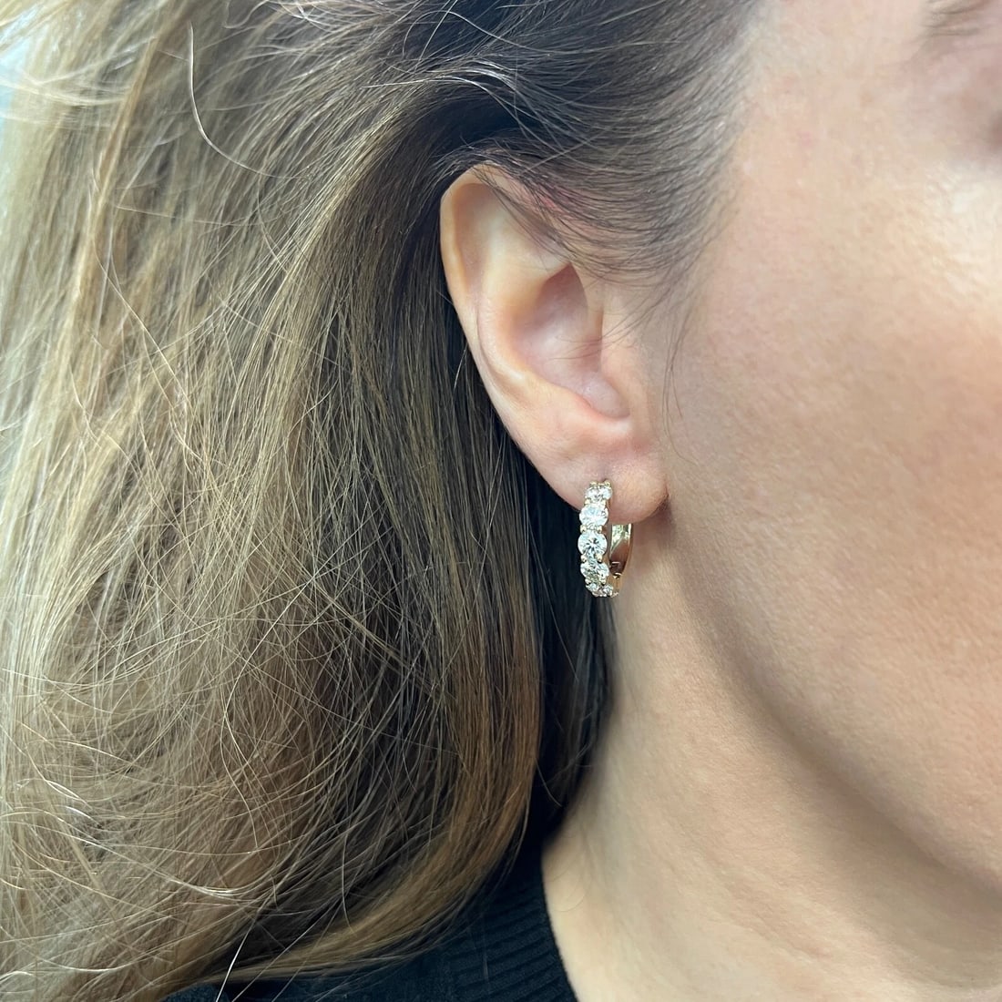 Diamond Hoop Earrings 14K Yellow Gold, 3.85 CTW - 5