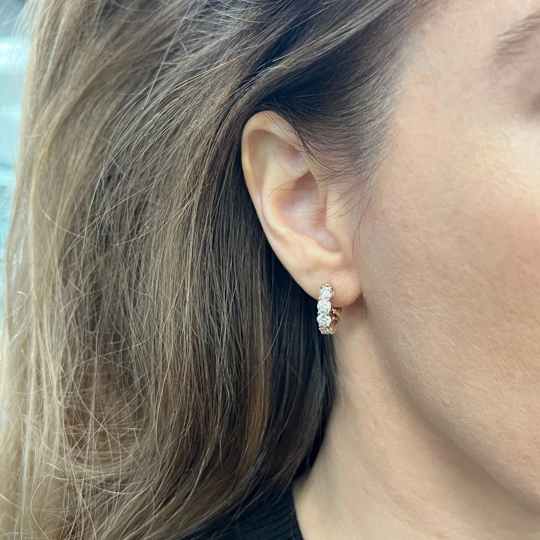 Diamond Hoop Earrings 14K Pink Rose Gold, 16 mm, 2.60 CTW - 2