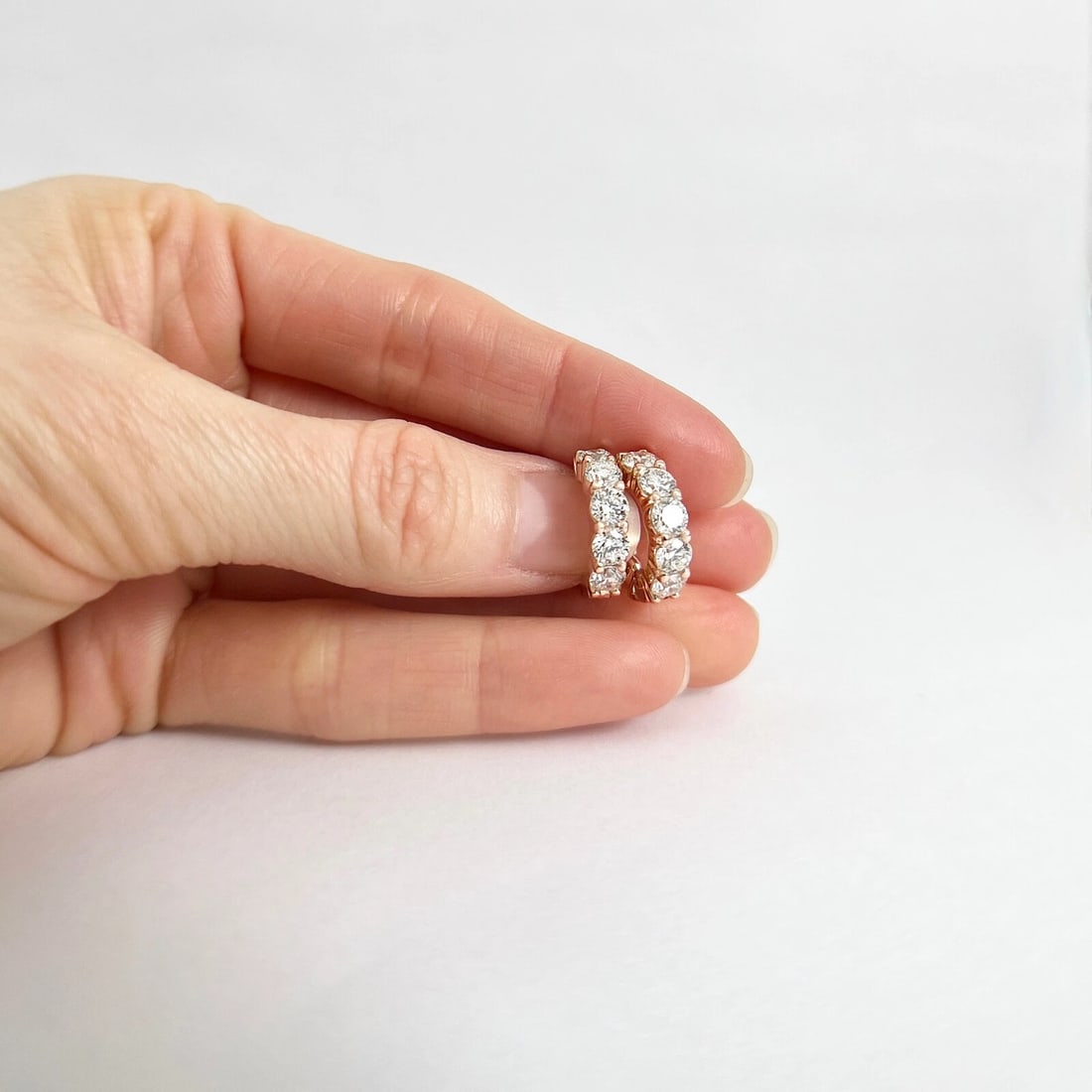 Diamond Hoop Earrings 14K Pink Rose Gold, 16 mm, 2.60 CTW - 3