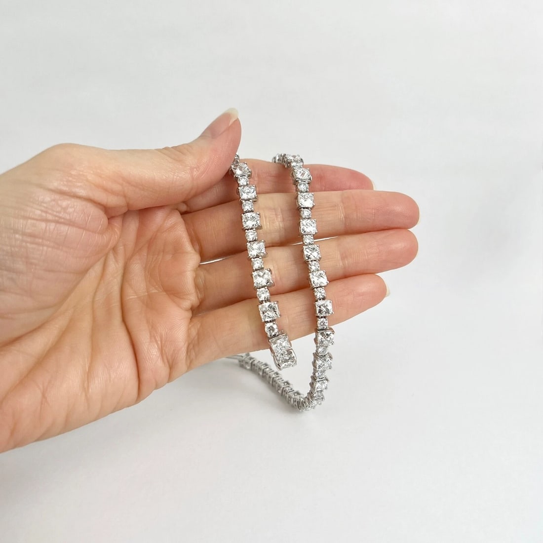 Cushion Cut Round Diamond Tennis Statement Necklace Platinum, 30.74 CTW - 2