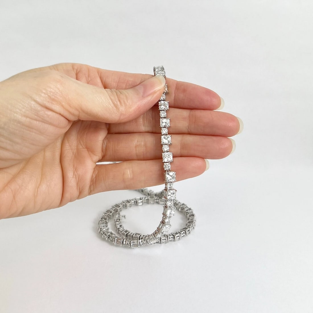 Cushion Cut Round Diamond Tennis Statement Necklace Platinum, 30.74 CTW - 4