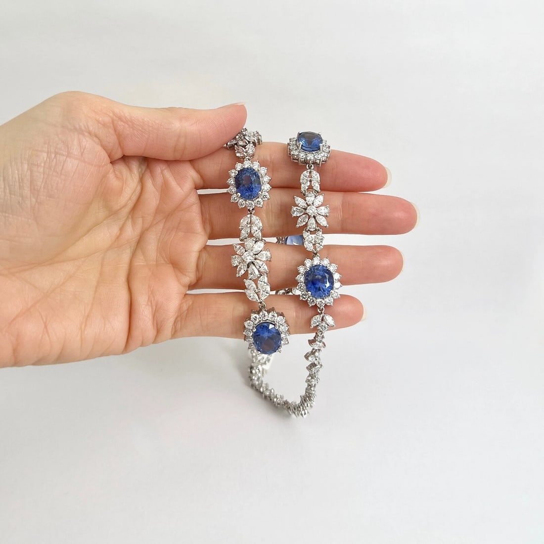 Sapphire Diamond Flower Halo Gemstone Fancy Necklace Platinum 49.71 CTW - 3