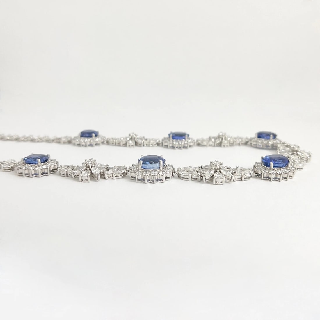 Sapphire Diamond Flower Halo Gemstone Fancy Necklace Platinum 49.71 CTW - 7
