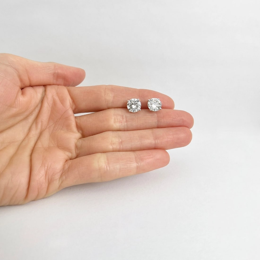 Round Diamond Stud Earrings 14K White Gold 4-Prong Martini, 4.07 CTW - 2