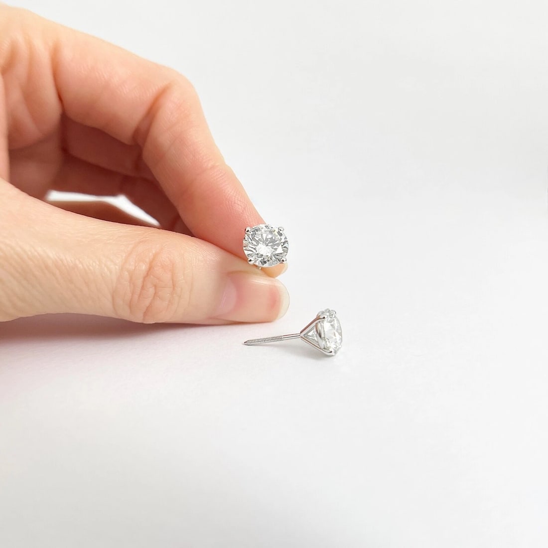 Round Diamond Stud Earrings 14K White Gold 4-Prong Martini, 4.07 CTW - 3