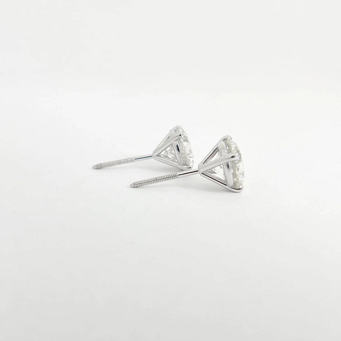 Round Diamond Stud Earrings 14K White Gold 4-Prong Martini, 4.07 CTW - 4