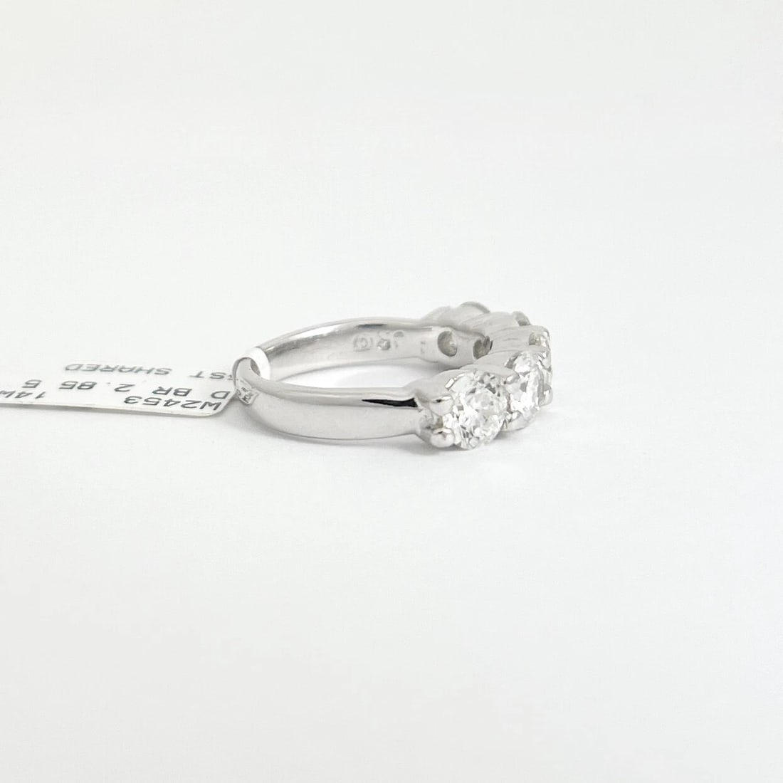 5-Stone Round Diamond Wedding Band Anniversary Ring 14K White Gold, 2.85 CTW - 2