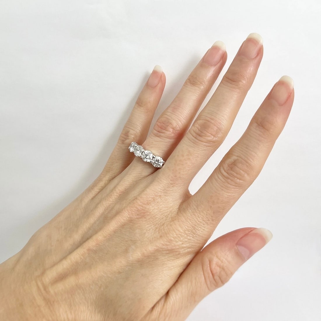 5-Stone Round Diamond Wedding Band Anniversary Ring 14K White Gold, 2.85 CTW - 7