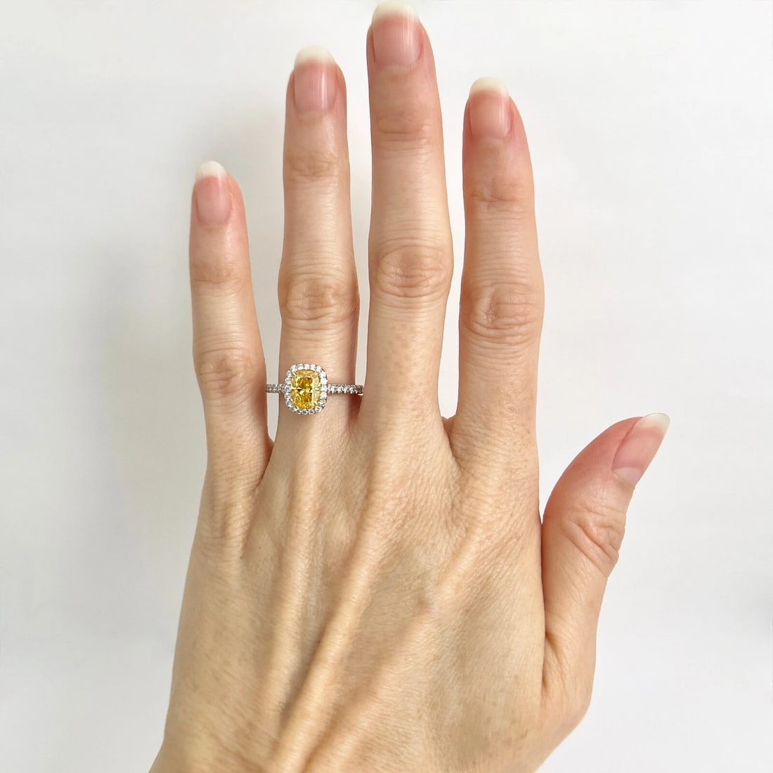 GIA Fancy Vivid Yellow Cushion Halo Diamond Engagement Ring Platinum, 1.55 CTW - 2