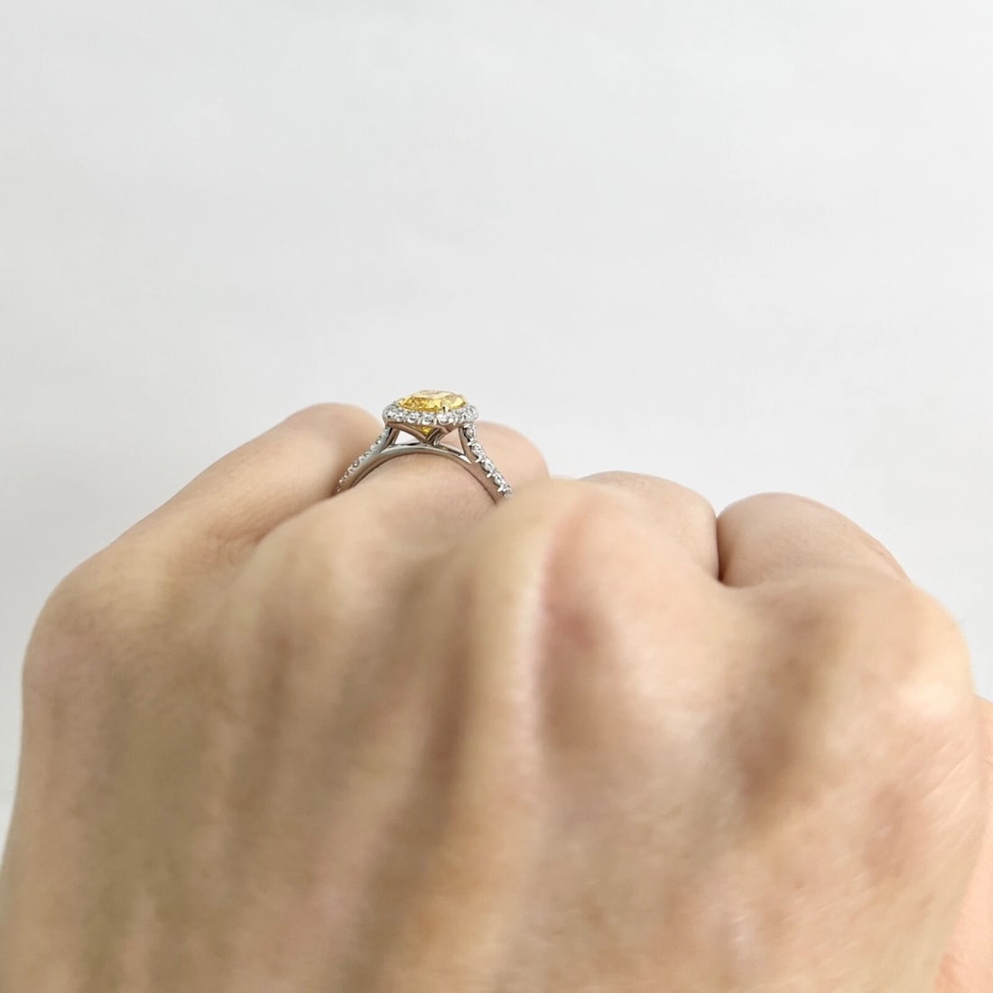 GIA Fancy Vivid Yellow Cushion Halo Diamond Engagement Ring Platinum, 1.55 CTW - 4