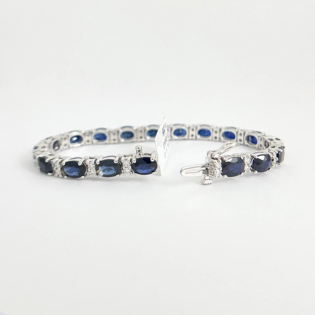 Oval Blue Sapphire Diamond Gemstone Tennis Bracelet 18K White Gold, 22.69 CTW - 7