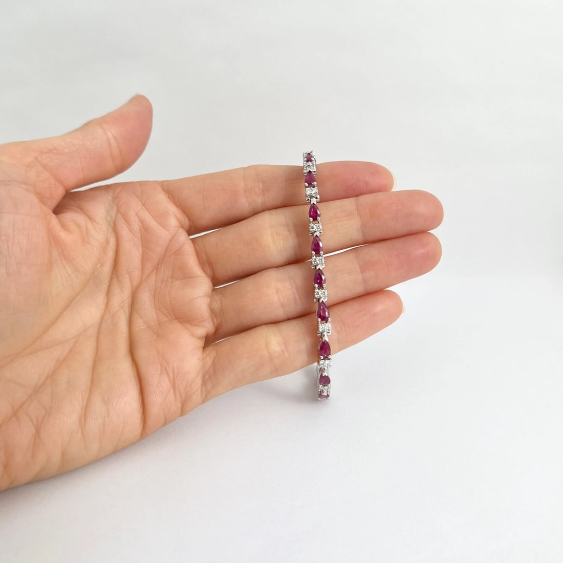 Pear Ruby Diamond Gemstone Tennis Bracelet 14K White Gold, 6.39 CTW - 2