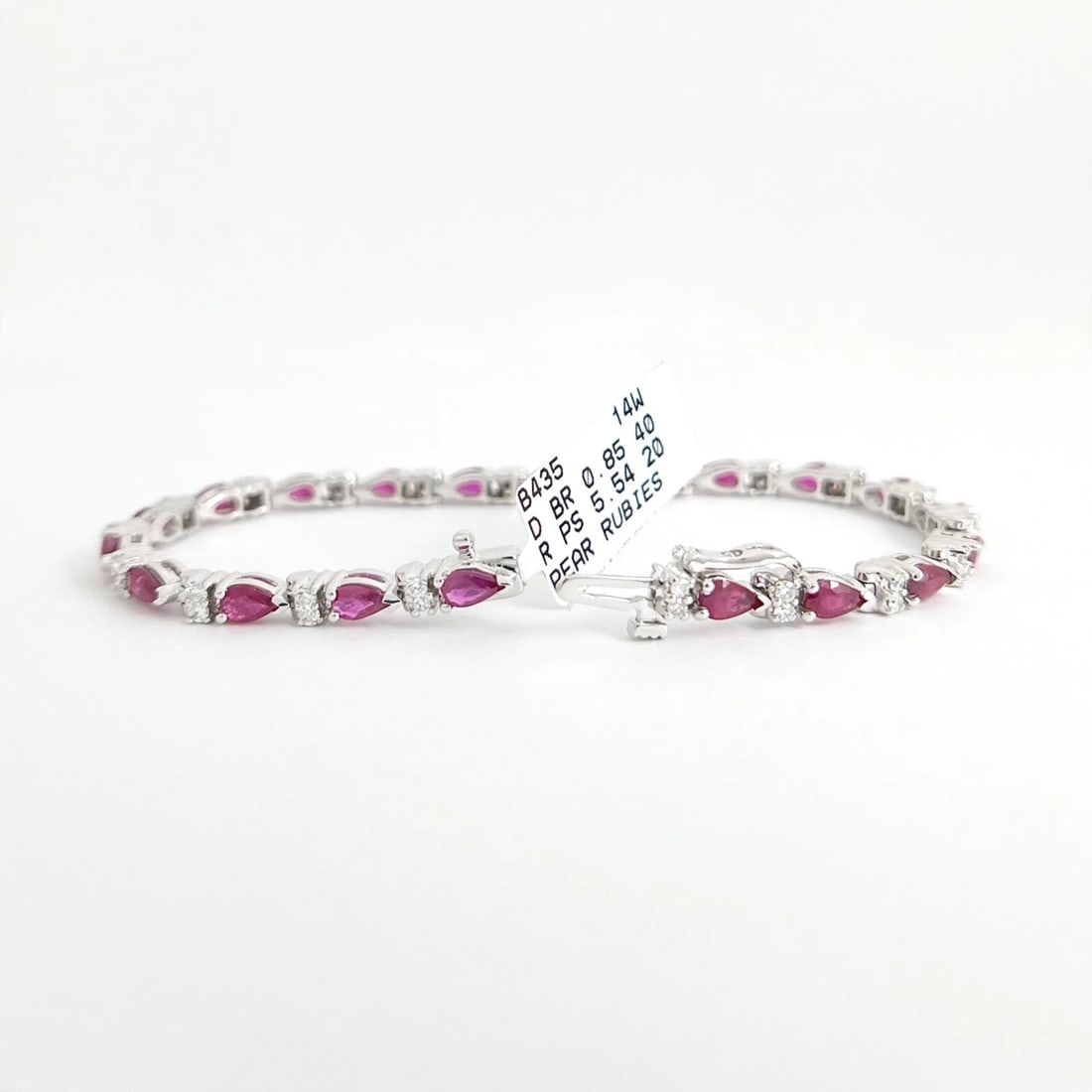 Pear Ruby Diamond Gemstone Tennis Bracelet 14K White Gold, 6.39 CTW - 7