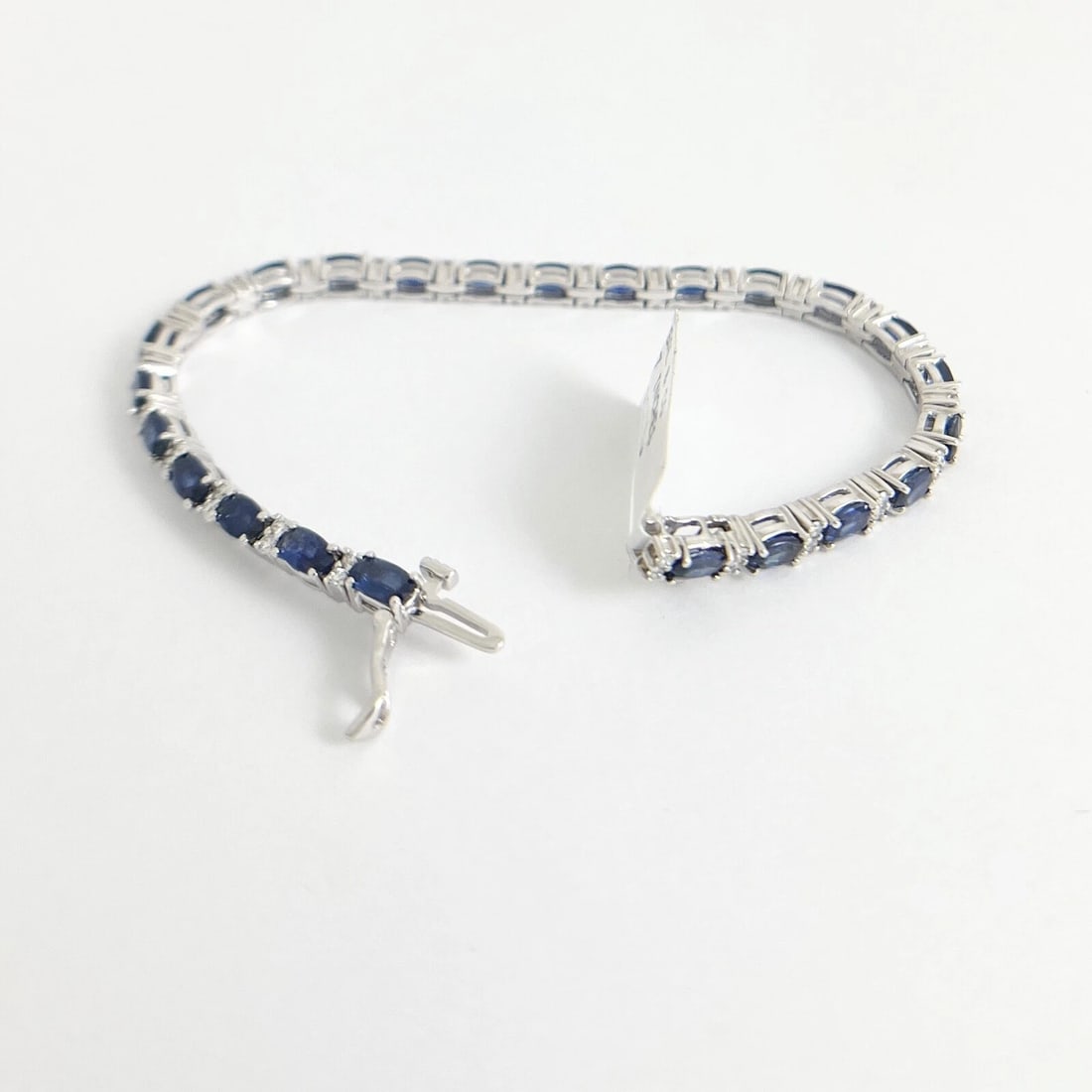Oval Blue Sapphire Diamond Gemstone Tennis Bracelet 14K White Gold, 8.81 CTW - 7
