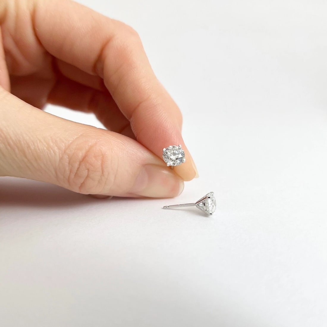 Round Diamond Stud Earrings 14K White Gold 4-Prong Martini, 1.41 CTW - 3