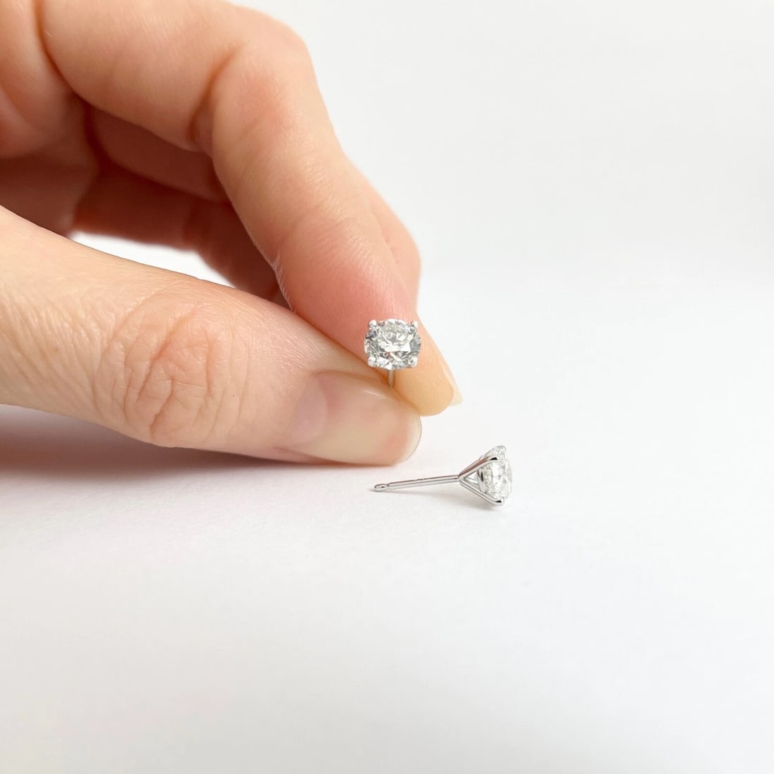 Round Diamond Stud Earrings 14K White Gold 4-Prong Martini, 1.41 CTW - 4