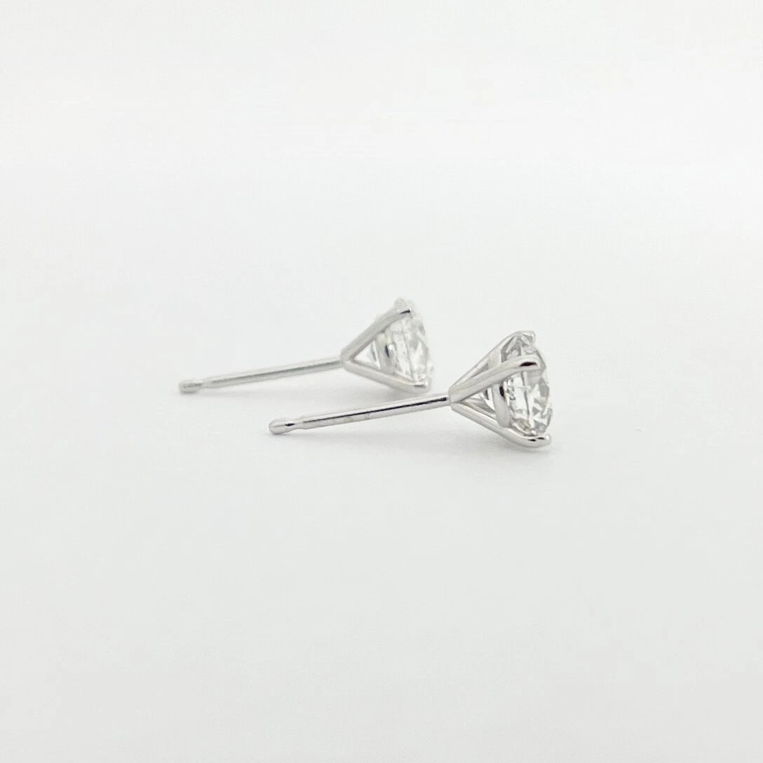 Round Diamond Stud Earrings 14K White Gold 4-Prong Martini, 1.41 CTW - 7