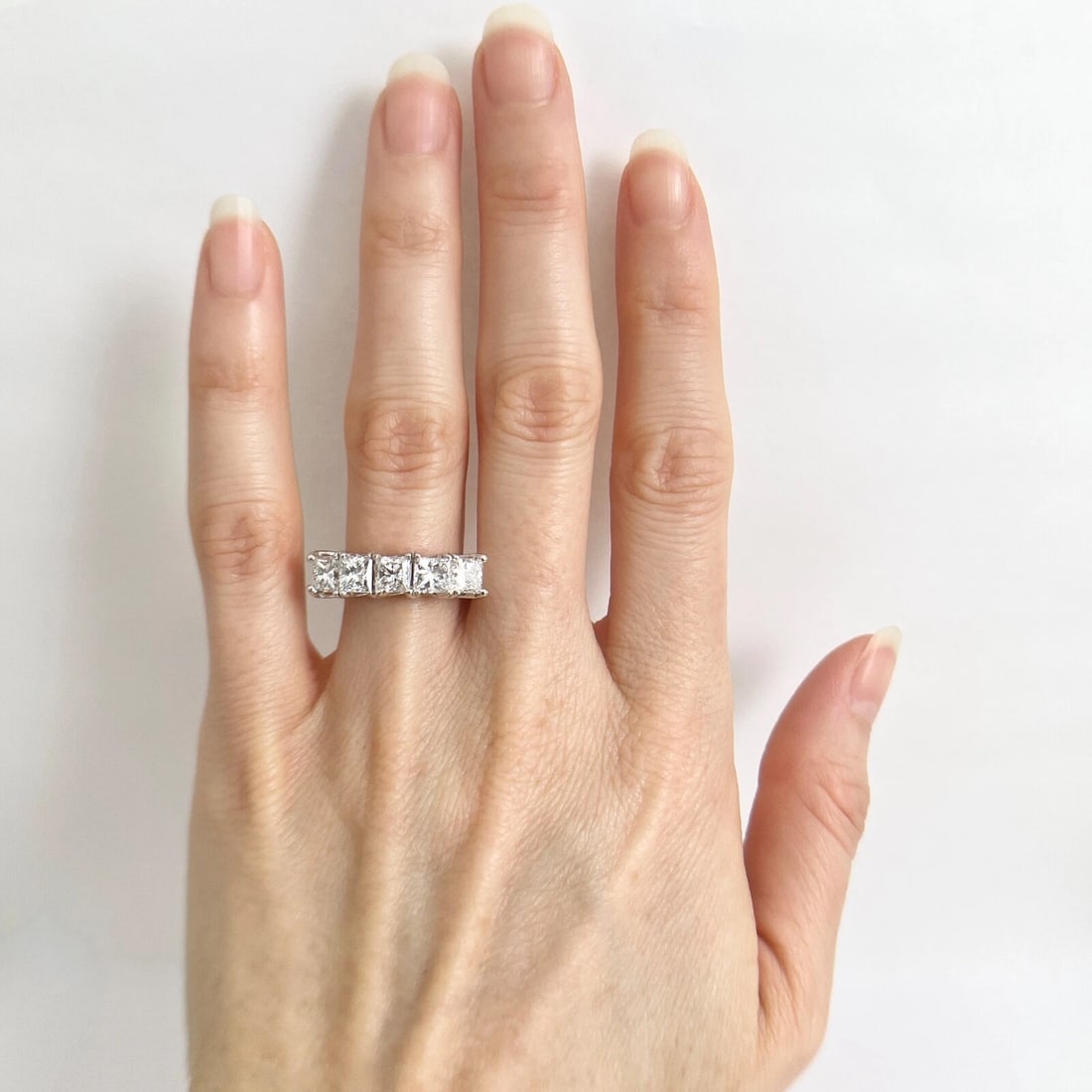 5-Stone Princess Cut Diamond Wedding Band Anniversary Ring 14K White Gold 2.59 T - 5