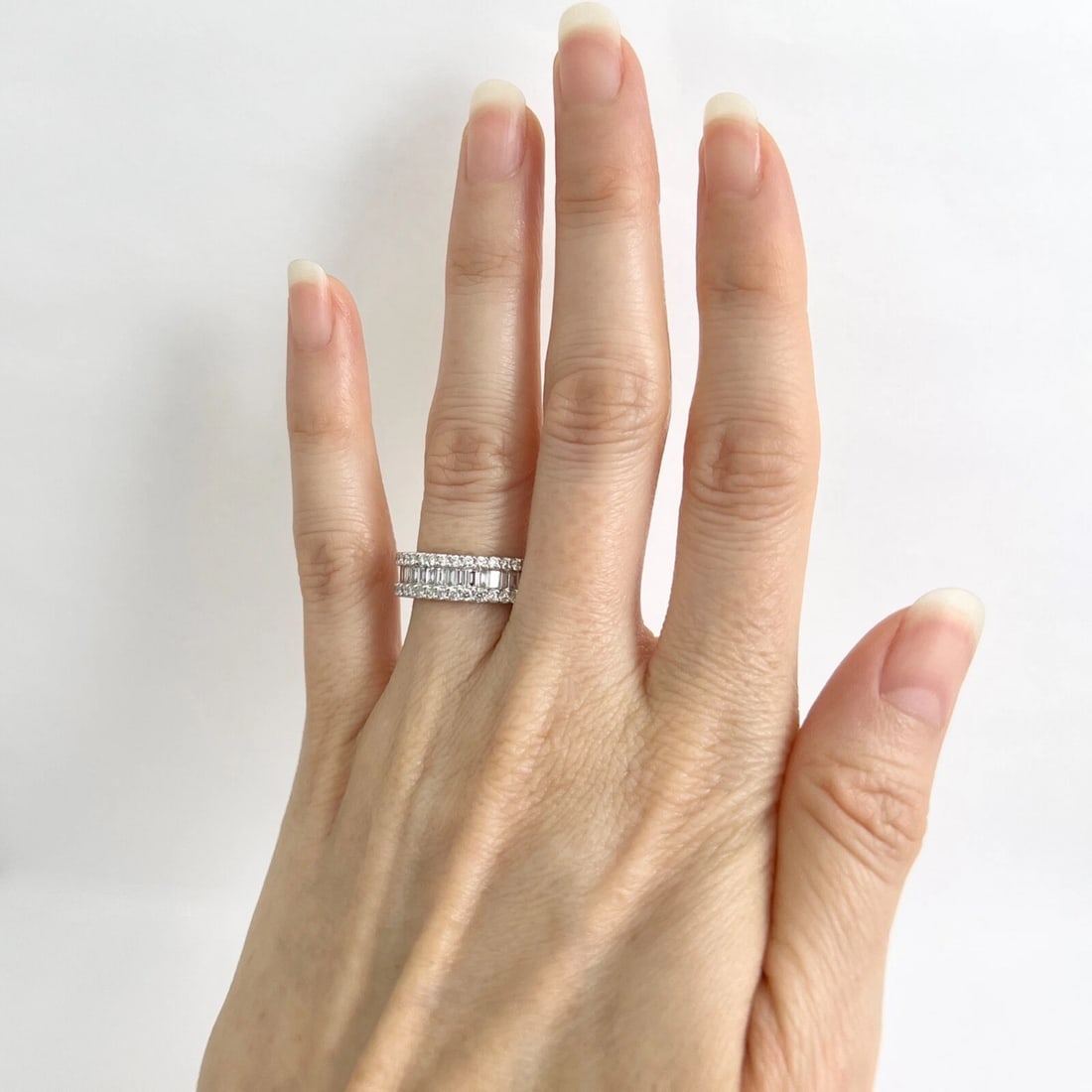 Baguette Round Diamond Eternity Ring Anniversary Band 18K White Gold, Size 5.75 - 3