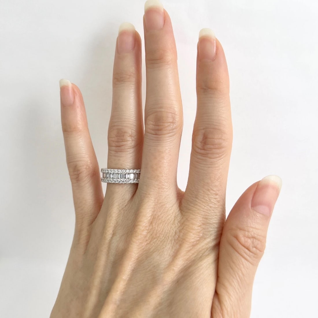 Baguette Round Diamond Eternity Ring Anniversary Band 18K White Gold, Size 5.75 - 4