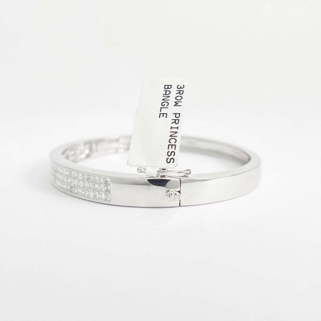 Princess Diamond Invisible Set Bangle Bracelet 14K White Gold, 2.55 CTW - 5