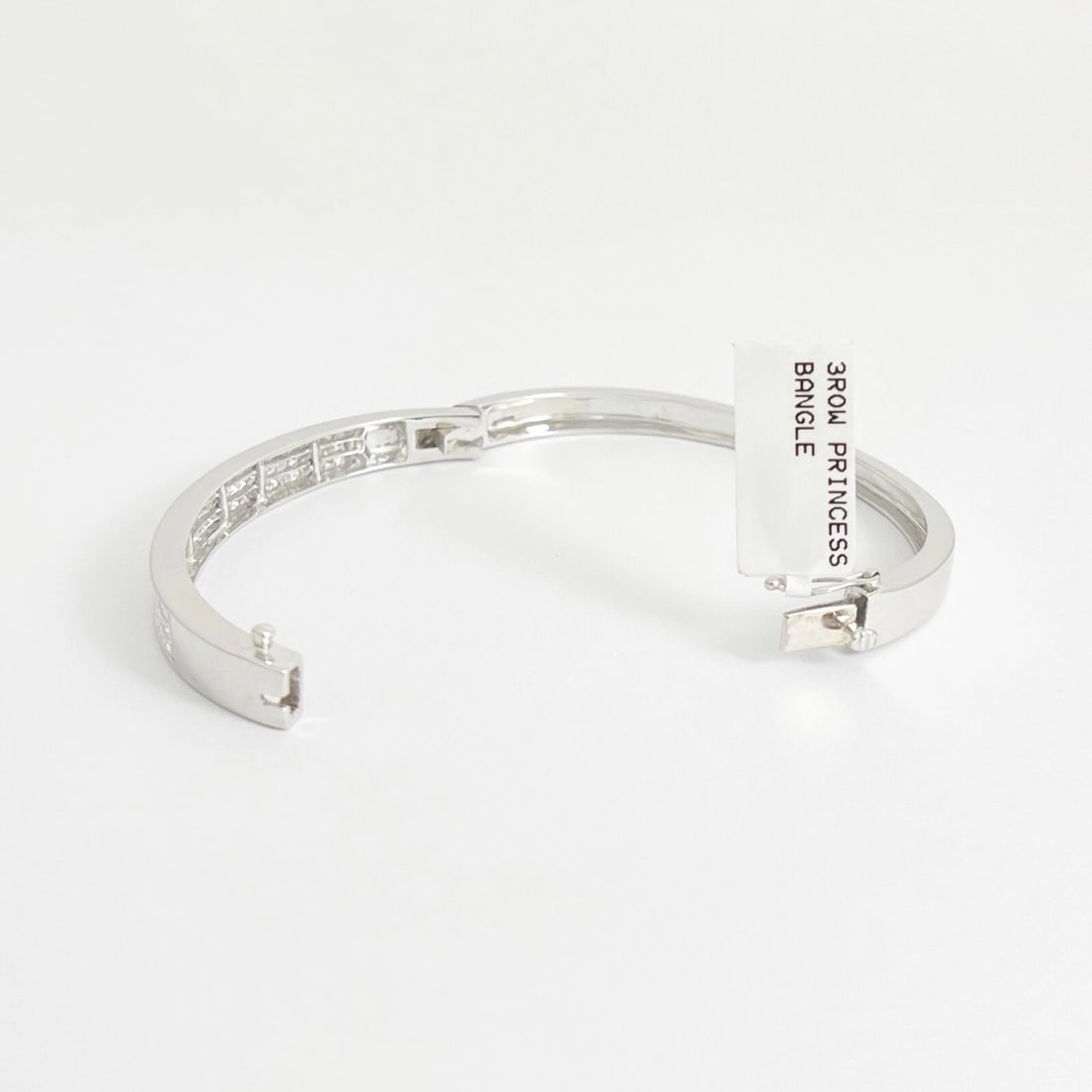 Princess Diamond Invisible Set Bangle Bracelet 14K White Gold, 2.55 CTW - 7