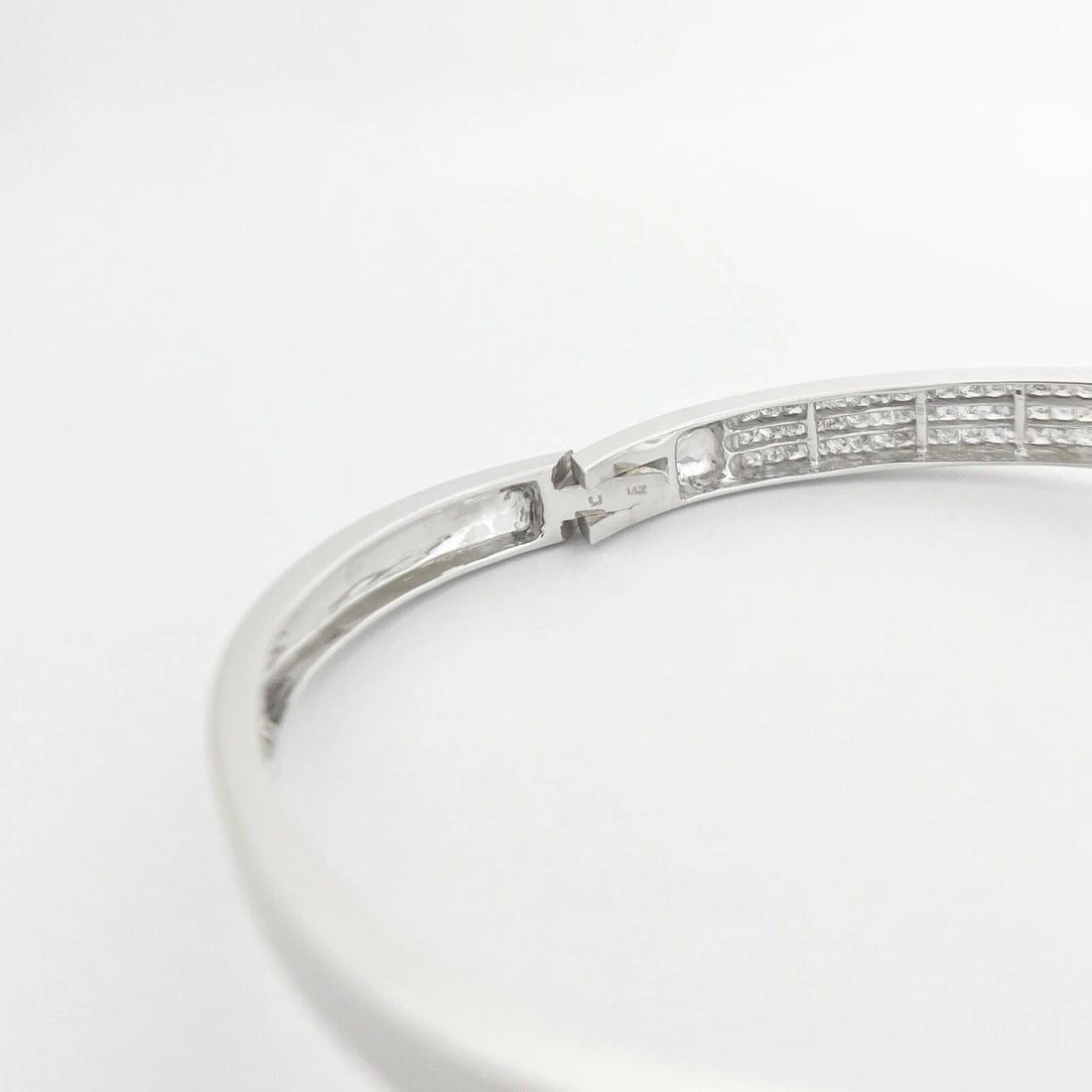 Princess Diamond Invisible Set Bangle Bracelet 14K White Gold, 2.55 CTW - 8