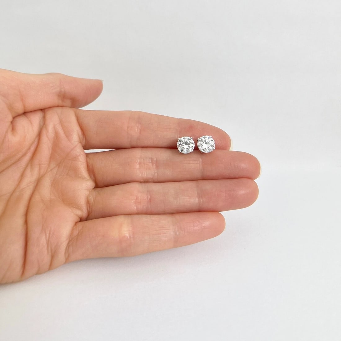 GIA Round Diamond Stud Earrings 14K White Gold 4-Prong Basket, 2.35 CTW - 2
