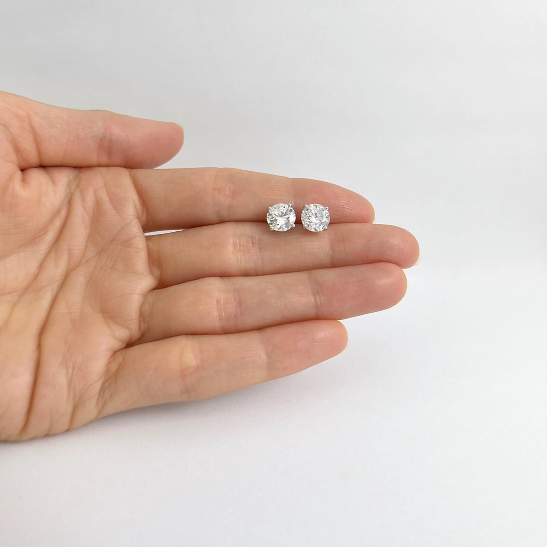 Round Diamond Stud Earrings 14K White Gold 4-Prong Martini Screw Backs, 3.01 CTW - 2