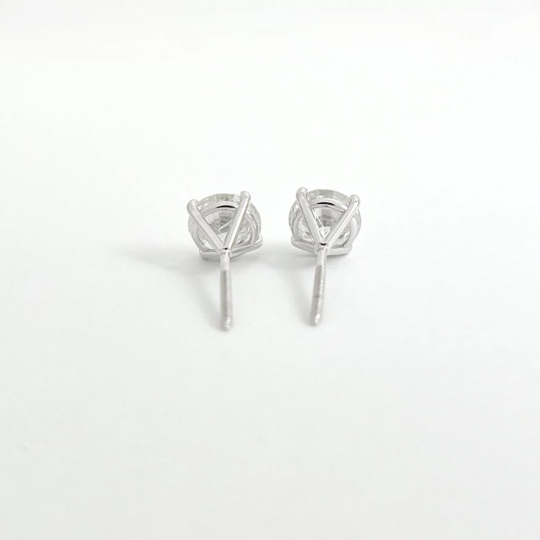 Round Diamond Stud Earrings 14K White Gold 4-Prong Martini Screw Backs, 3.01 CTW - 7
