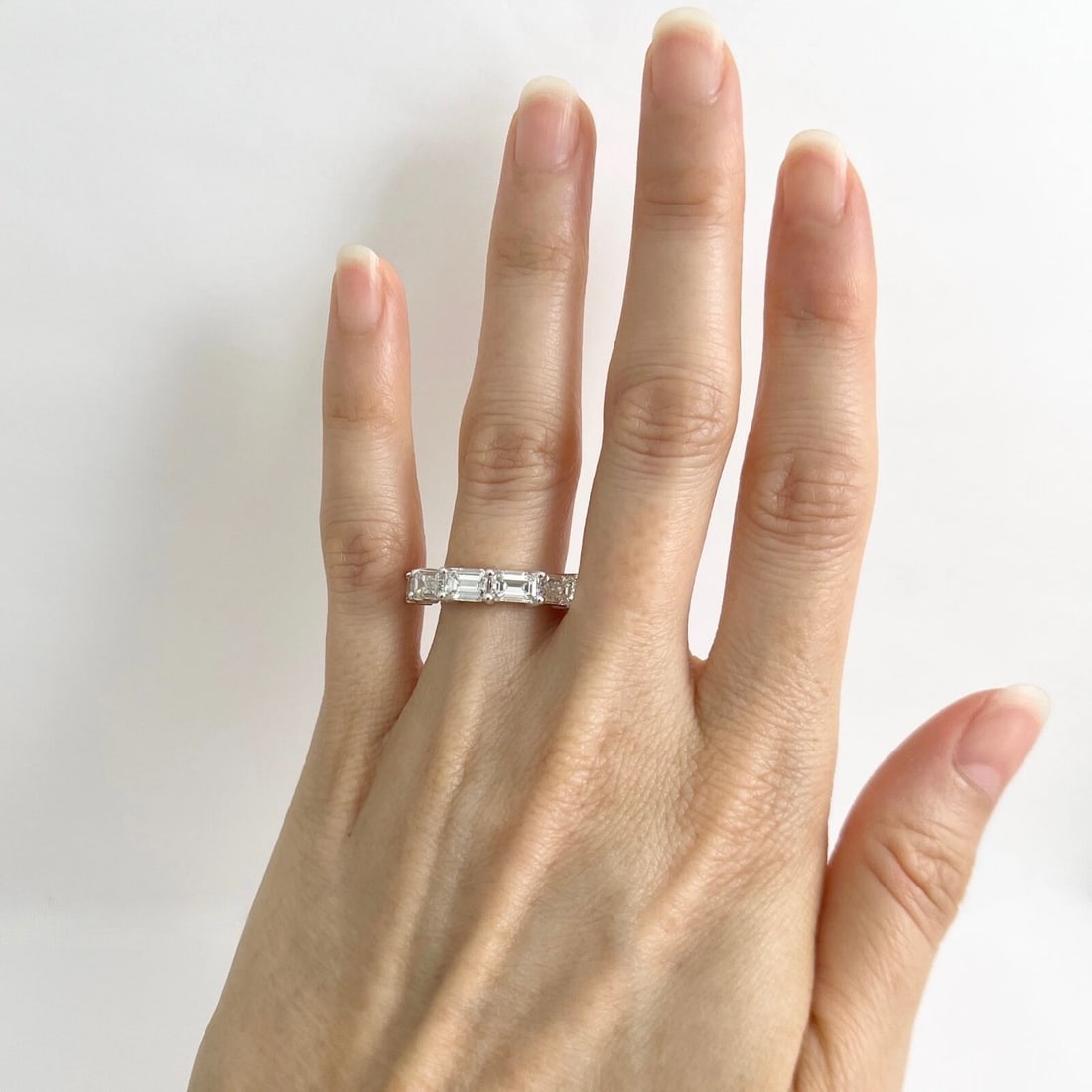 5-Stone Emerald Cut Diamond Wedding Band Anniversary Ring 14K White Gold - 2