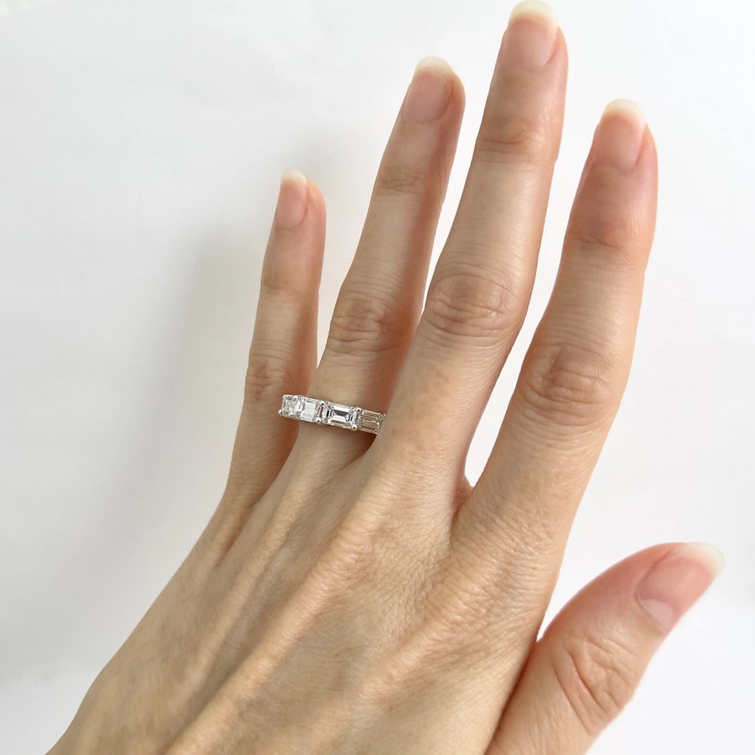 5-Stone Emerald Cut Diamond Wedding Band Anniversary Ring 14K White Gold - 3