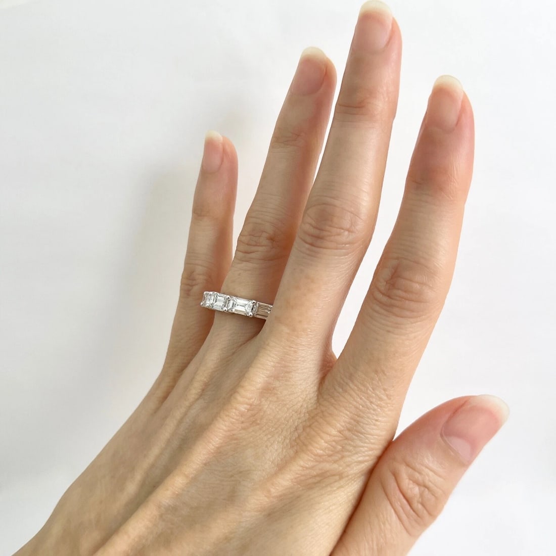 5-Stone Emerald Cut Diamond Wedding Band Anniversary Ring 14K White Gold - 4