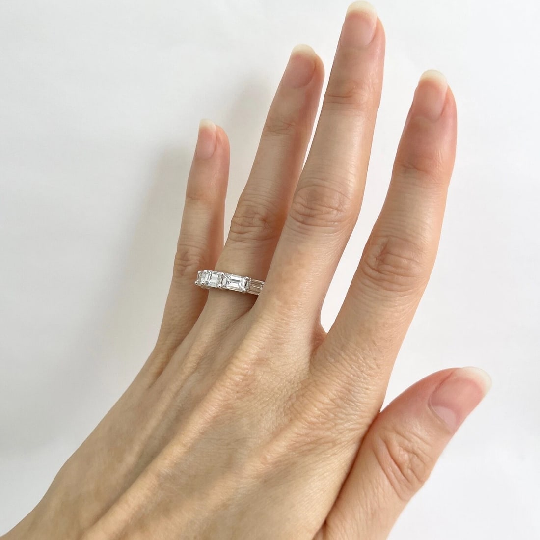 5-Stone Emerald Cut Diamond Wedding Band Anniversary Ring 14K White Gold - 5