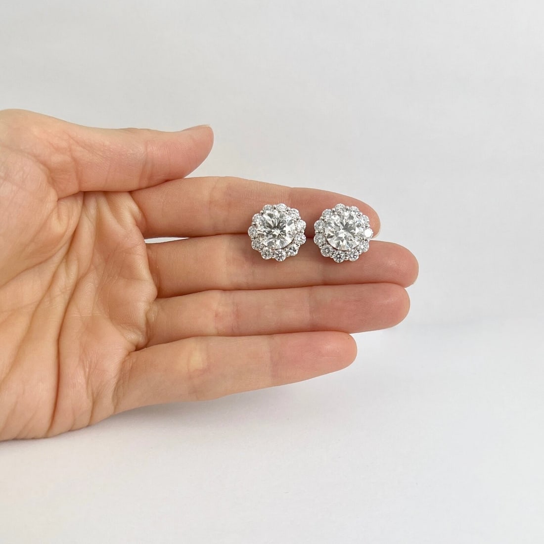 Round Diamond Halo Earring Jackets Enhancers 14K White Gold for 6.00 CTW Studs - 2