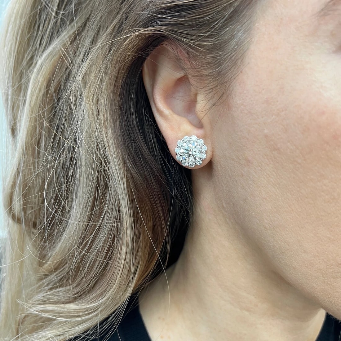 Round Diamond Halo Earring Jackets Enhancers 14K White Gold for 6.00 CTW Studs - 4