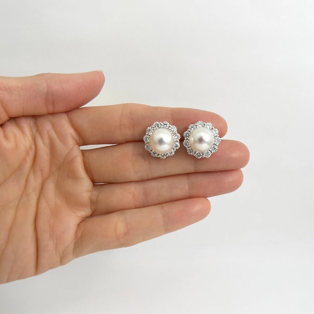 Round Diamond Halo Earring Jackets Enhancers 14K White Gold for 6.00 CTW Studs - 5