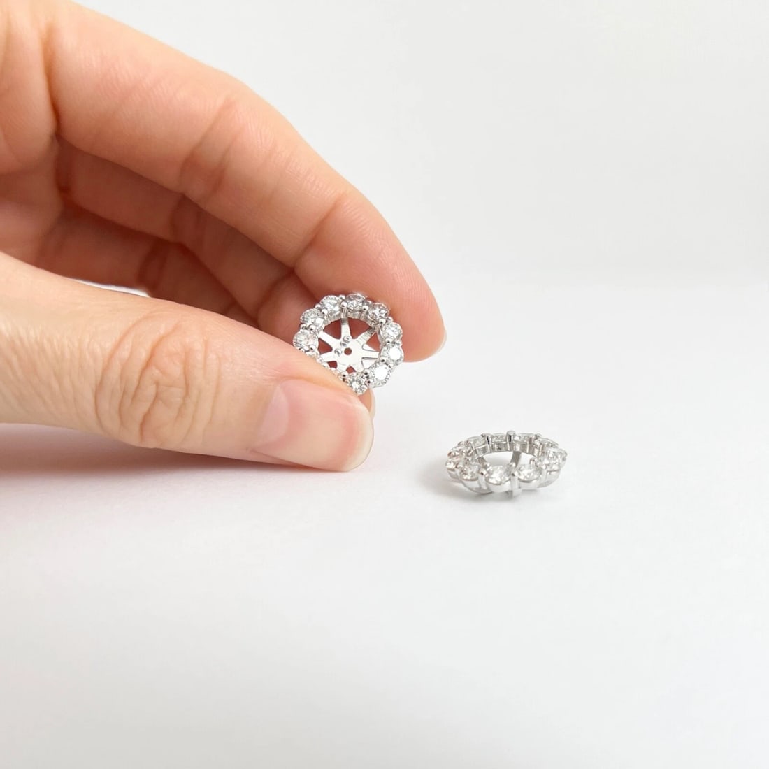 Round Diamond Halo Earring Jackets Enhancers 14K White Gold for 6.00 CTW Studs - 7