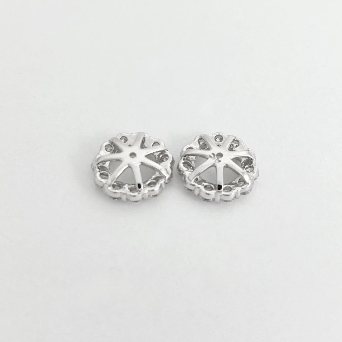 Round Diamond Halo Earring Jackets Enhancers 14K White Gold for 6.00 CTW Studs - 9