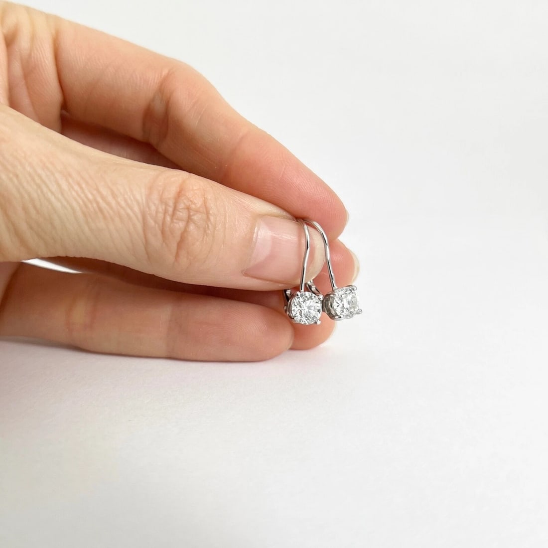 Round Diamond Drop Stud Earrings 14K White Gold .75 Inches, 1.45 CTW - 2