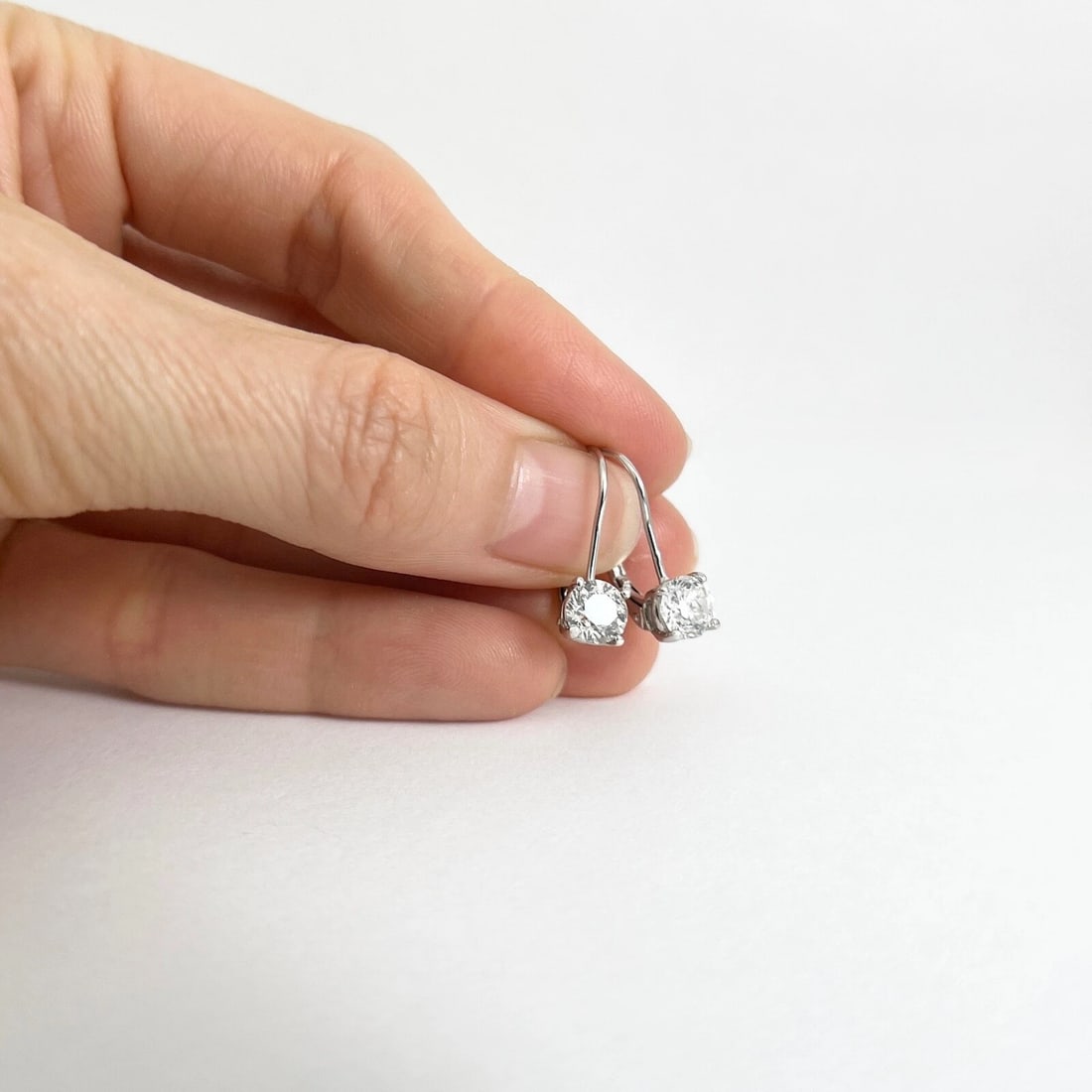 Round Diamond Drop Stud Earrings 14K White Gold .75 Inches, 1.45 CTW - 3