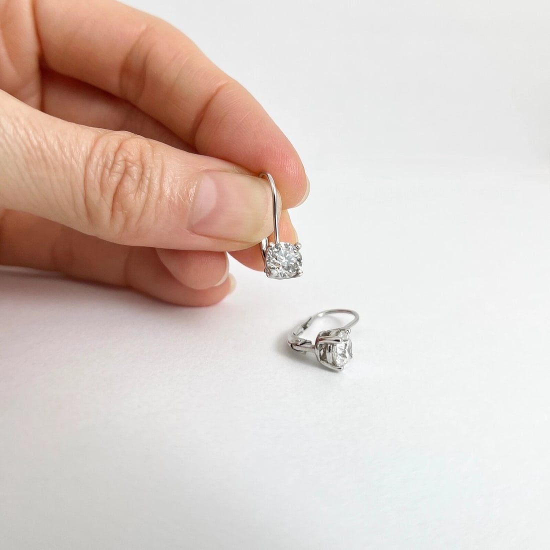 Round Diamond Drop Stud Earrings 14K White Gold .75 Inches, 1.45 CTW - 4