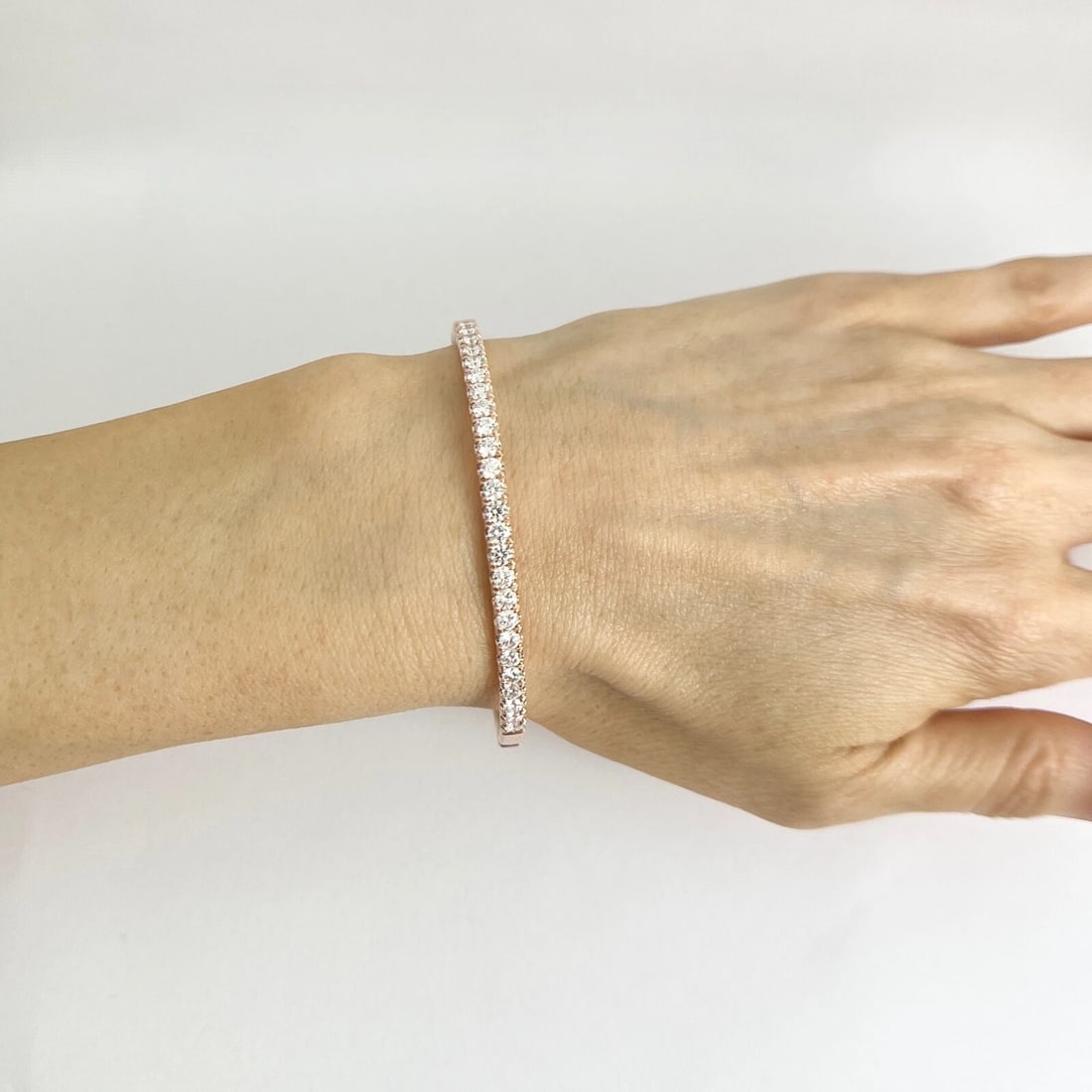 Round Diamond Bangle Bracelet 14K Pink Rose Gold, 2.15 CTW - 2