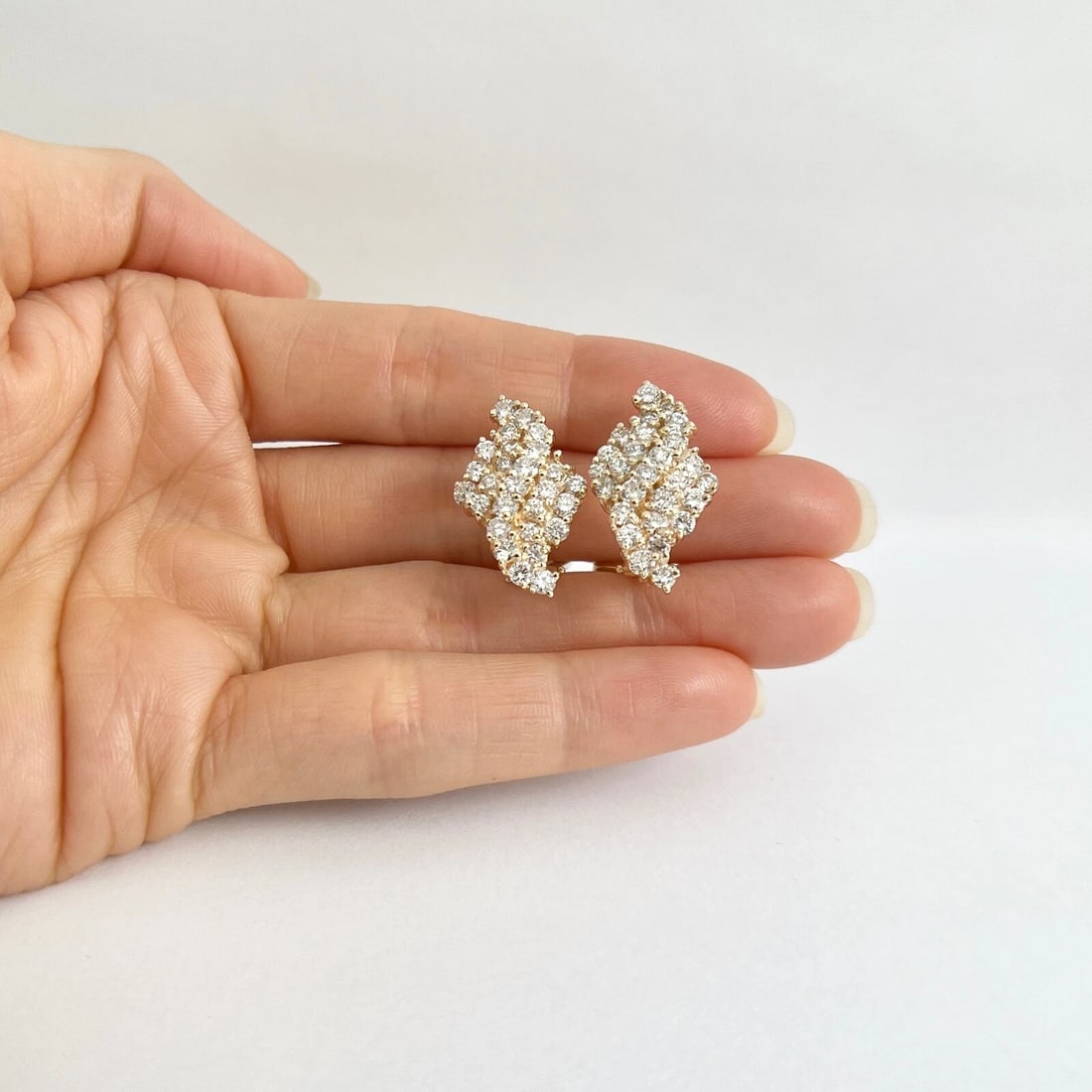 Cluster Diamond Drop Earrings 14K Yellow Gold, 2.24 CTW - 2