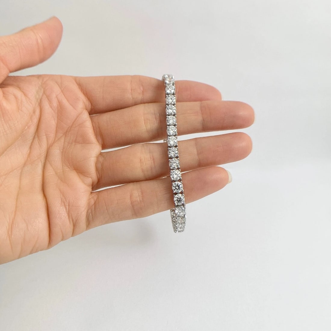 Round Diamond Tennis Bracelet 14K White Gold, 7 Inches, 12.35 CTW - 2