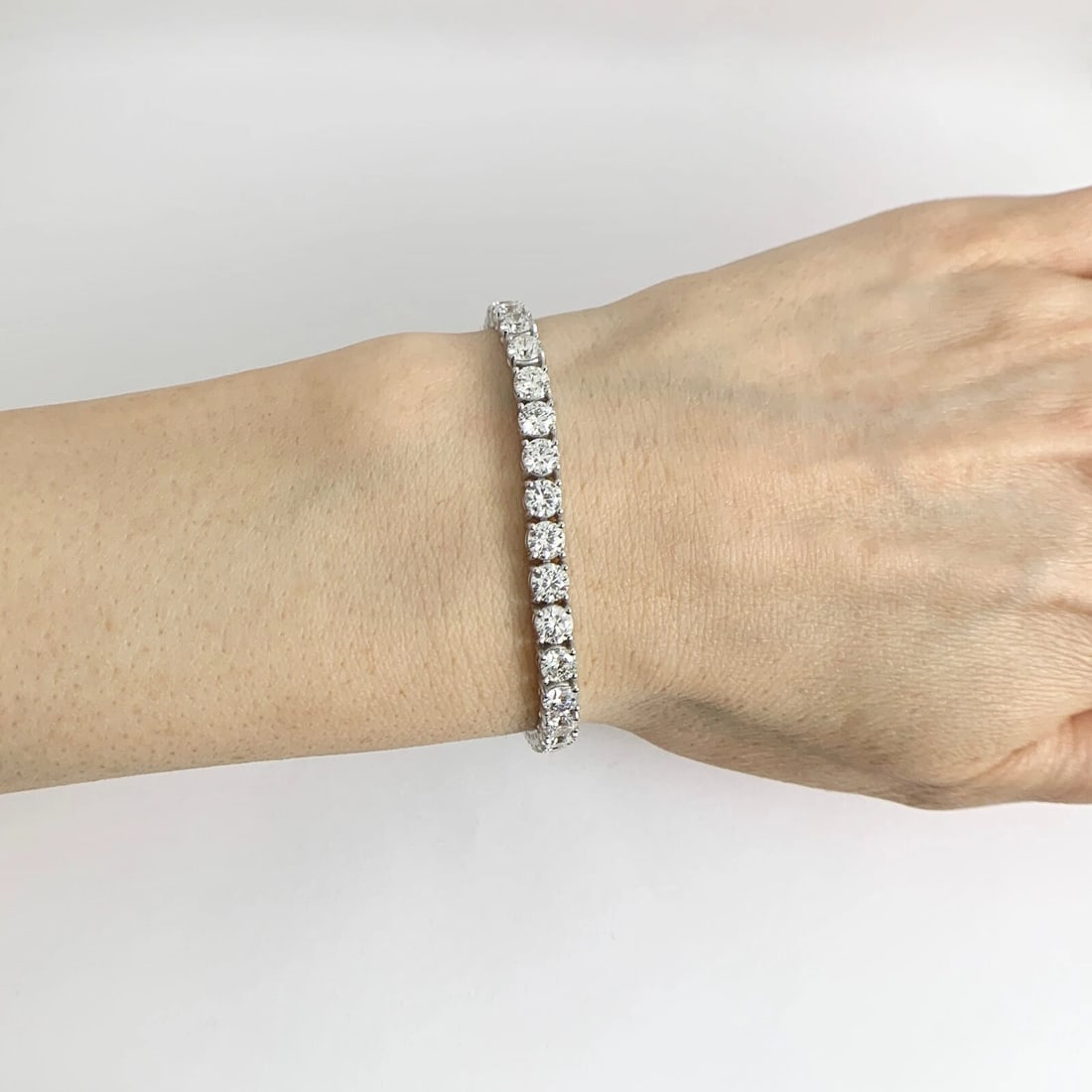 Round Diamond Tennis Bracelet 14K White Gold, 7 Inches, 12.35 CTW - 3