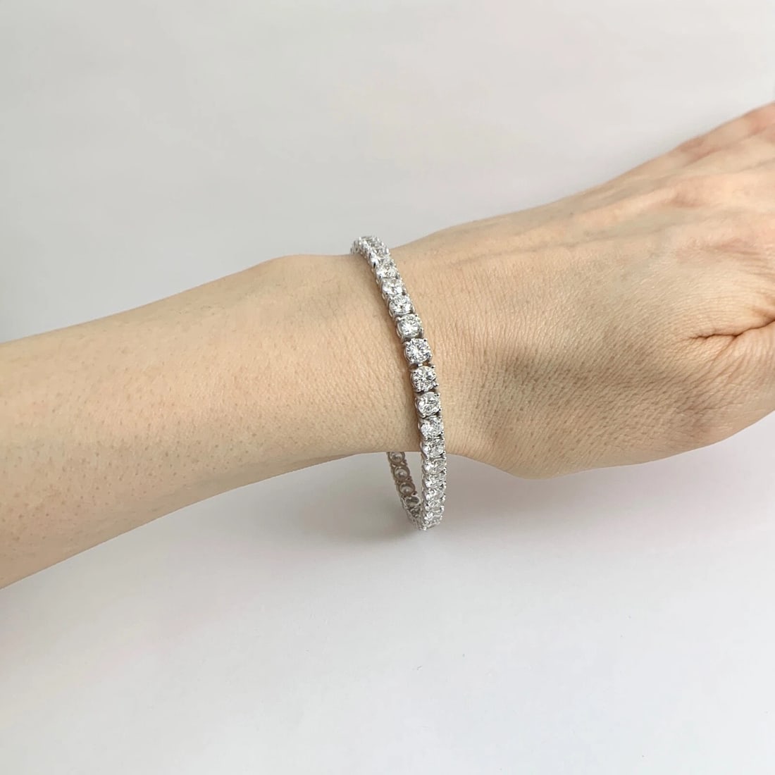 Round Diamond Tennis Bracelet 14K White Gold, 7 Inches, 12.35 CTW - 4