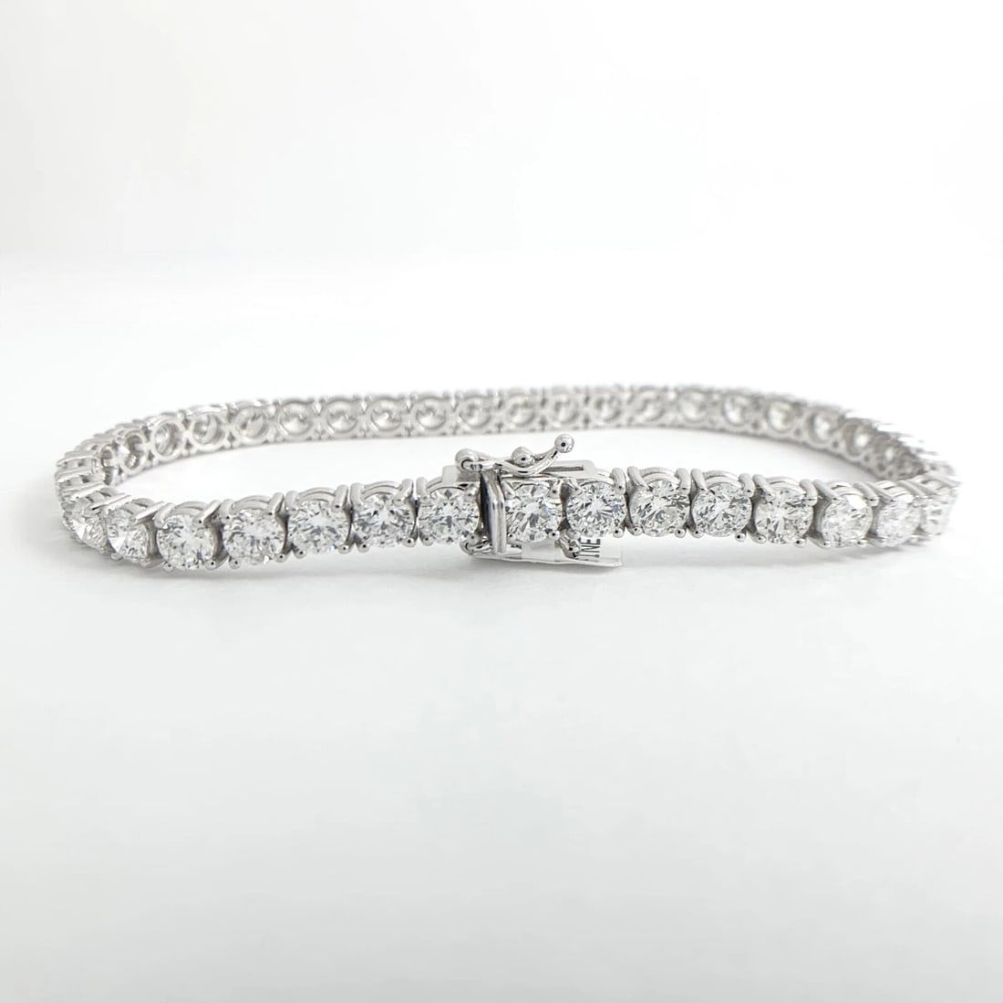 Round Diamond Tennis Bracelet 14K White Gold, 7 Inches, 12.35 CTW - 7